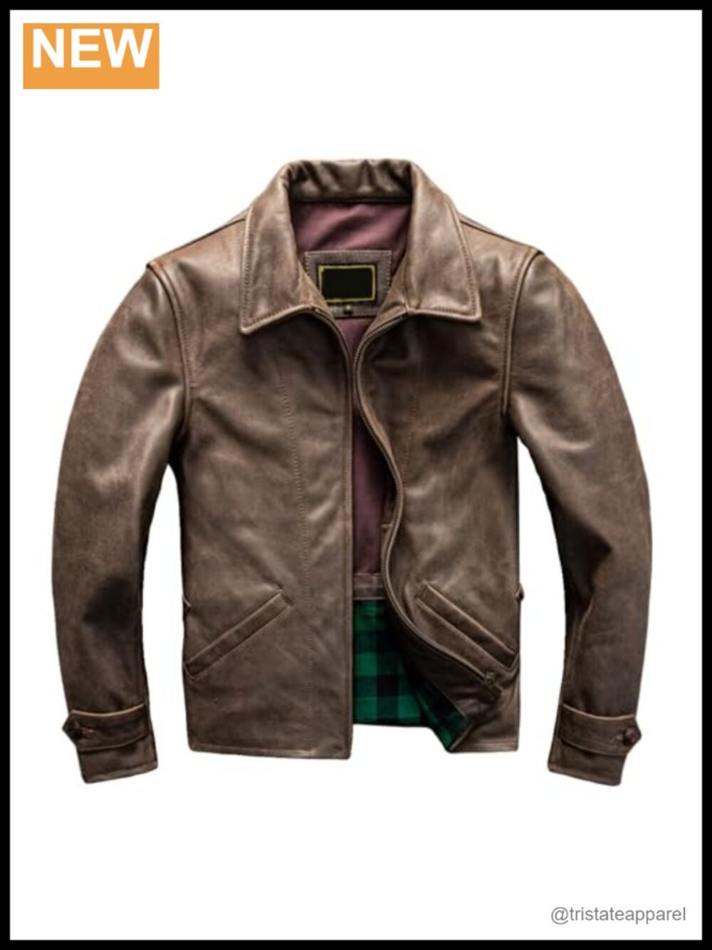 Genuine Leather Jacket Mens Retro Slim Fit Car Coat